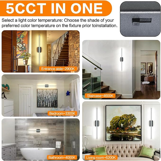 SOLFART Bathroom Lighting Fixtures Over Mirror 25W 40 Inch Modern Black LED Vanity Lights 5CCT Dimmable Bathroom Light