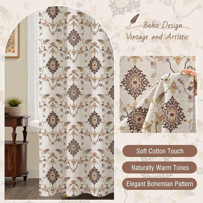 Boho Floral Shower Curtain, Vintage Cottage Core Shower Curtains for Bathroom, 72Wx72H Inch