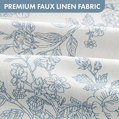 Linen Textured Fabric Blue Floral Shower Curtain W72*L72 Inches | Linen Textured Fabric, 12 Rustproof Metal Hooks, Wrinkle Resistant Cloth, Machine Washable, Bathroom Decor for Cottage Core