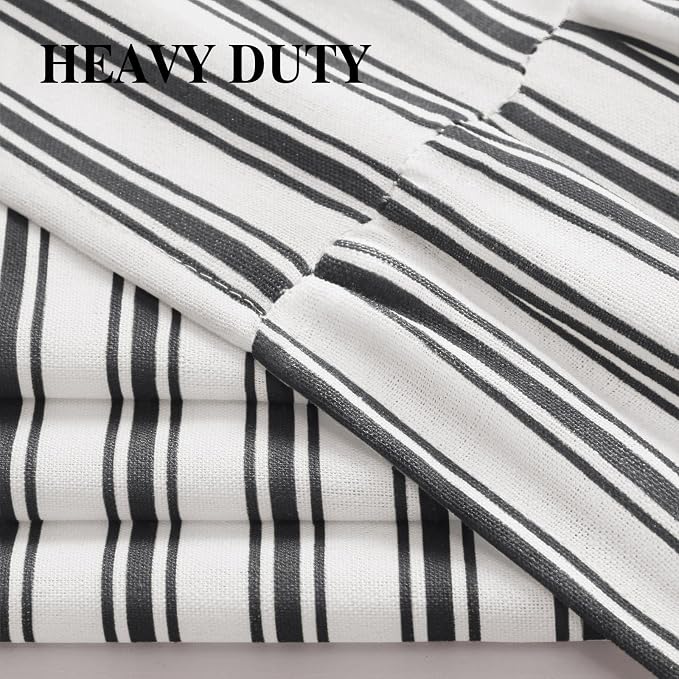 Farmhouse Shower Curtain Ruffle Linen White-Black Stripe 72"W x 72"L | Farmhouse Boho, Striped, Bottom Ruffle, Cotton Fabric, Rustic, Country, Natural Look, Washable, for Bathroom Bathtub