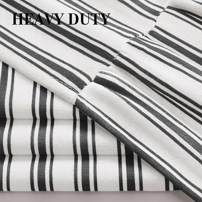 Farmhouse Shower Curtain Ruffle Linen White-Black Stripe 72"W x 72"L | Farmhouse Boho, Striped, Bottom Ruffle, Cotton Fabric, Rustic, Country, Natural Look, Washable, for Bathroom Bathtub