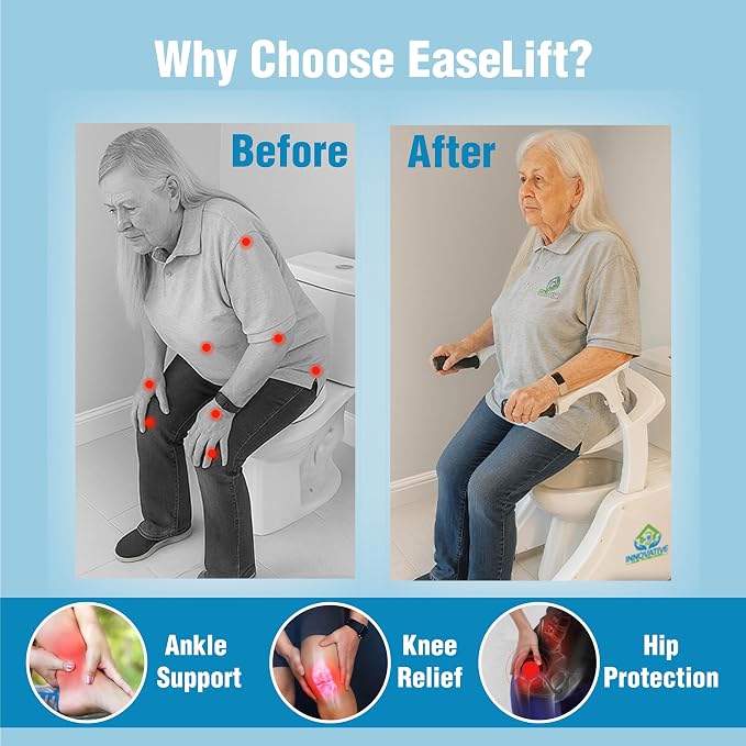 EaseLift Powered Toilet Lift Bedside Commode Kit Incl Electric Height Adjustable Elevated Seat Riser 440lbs Capacity Rechargeable Battery Incl