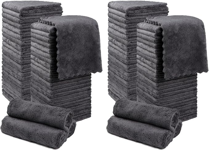 Orighty Washcloths 96 Pack, Ultra Soft Face Cloths 12 x 12 inch, Absorbent & Quick Drying Coral Velvet Washcloth Bulk, Multi-Purpose Face Cloth for Household, Cleansing and Sport (Grey)