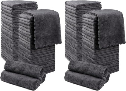 Orighty Washcloths 96 Pack, Ultra Soft Face Cloths 12 x 12 inch, Absorbent & Quick Drying Coral Velvet Washcloth Bulk, Multi-Purpose Face Cloth for Household, Cleansing and Sport (Grey)