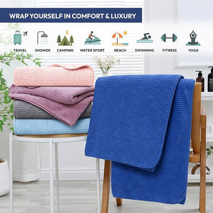 JML Microfiber Bath Towels, 2 Pack, 27x55 in, Navy | Soft, Super Absorbent, Quick Dry, Lint-Free, Lightweight Bathroom Towel with Hanging Loop for Daily Use