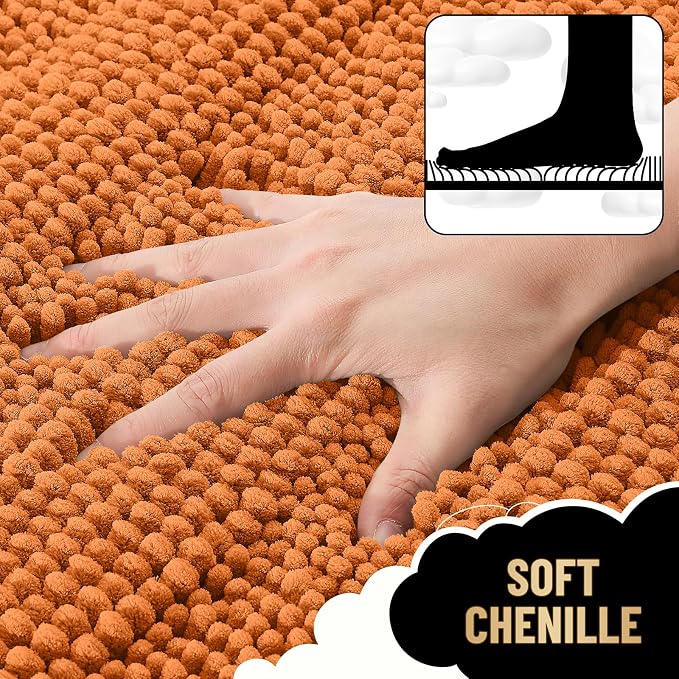OLANLY Thick Bathroom Rugs 30x20, Soft Chenille Striped Bath Rugs, Clay | Rubber Backing, Machine Wash, Extra Absorbent Bath Mats for Bathroom Floor, Tub and Shower, Home Decor Accessories