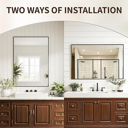FICTOR Bathroom Vanity Mirror for Over Sink, 24" x 30", Black | Anti-Rust Frame, Shatterproof Tempered Glass, Vertical/Horizontal Wall Mounted Mirror for Bedroom, Entryway, Living Room