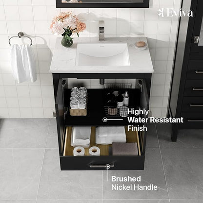 Eviva London 30 Inch Espresso Bathroom Vanity with Carrara Quartz Top
