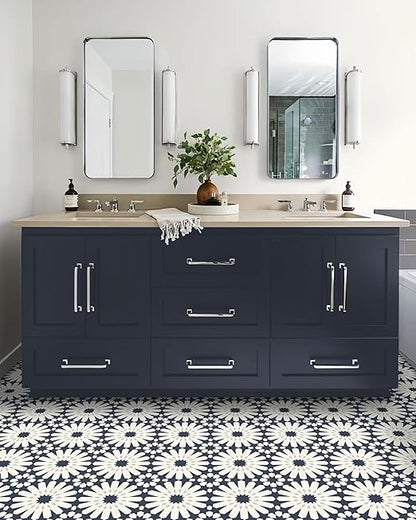 MORCART 20PCS 7.87" x 7.87" Peel and Stick Floor Tile,Dark Blue Floral Look | Self-Adhesive DIY Vinyl Flooring, Removable and Waterproof Tile Sticker for Bathroom, Kitchen, Wall, Bedroom, Stairs