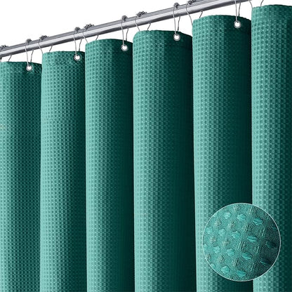 Waffle Shower Curtain 256GSM Heavy Duty Fabric 72x72 Seaweed Green | Thick Textured Cloth, Weighted Hem, Water Repellent Washable, Hotel Luxury Polyester Shower Curtain Set for Bathroom 12 Hooks