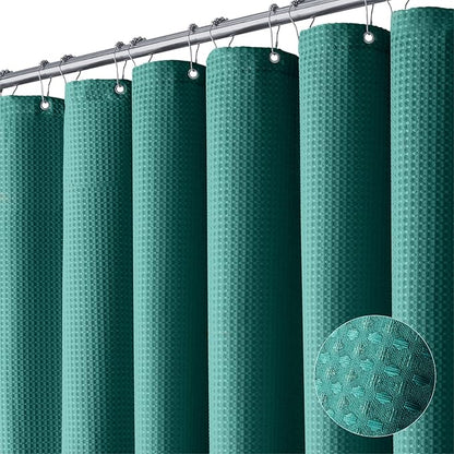 Long Waffle Shower Curtain 256GSM Heavy Fabric 72x78 Seaweed Green | 78 Inch Long, Thick Cloth, Weighted Hem, Water Repellent, Tall Hotel Luxury Polyester Shower Curtains for Bathroom 12 Hooks