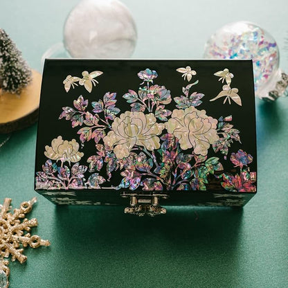 February Mountain Mother of Pearl Small Jewelry Box with mirror lid, Jewelry Storage Organizer for Earring, Necklace, Rings, Bracelet & Accessories