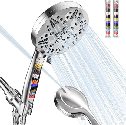 Filtered Shower Head with Handheld, High Pressure Detachable Showerhead with Replacement Filters for Hard Water, Anti-Clog Silicone Nozzles, Removes Chlorine & Heavy Metals (3 Filters)
