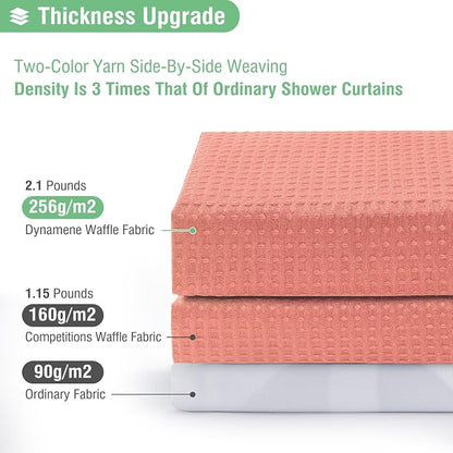 Waffle Shower Curtain 256 GSM Heavy Duty Fabric 72"x72" Coral | Thick Textured Cloth, Weighted Hem, Water Repellent Washable, Hotel Luxury Polyester Shower Curtain Set for Bathroom 12 Hooks