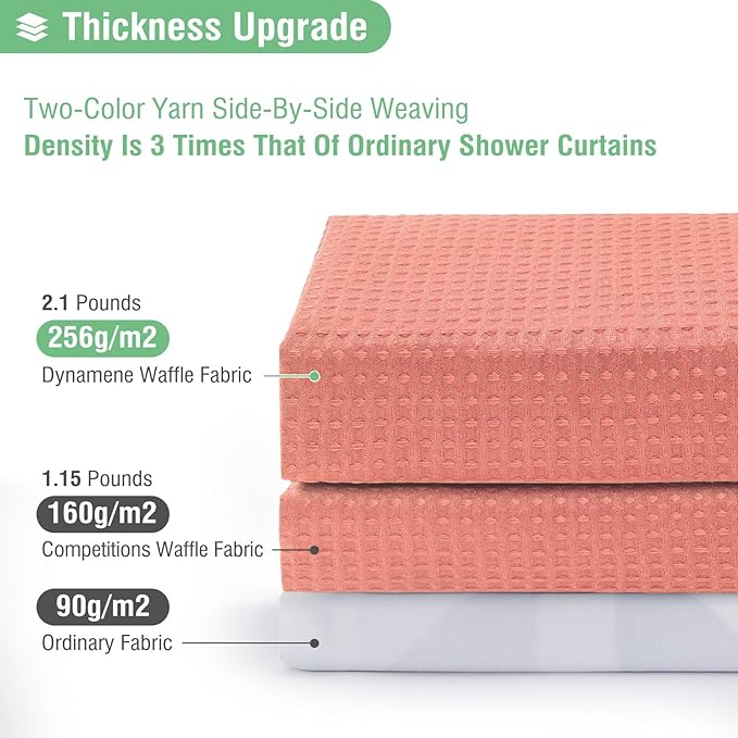 Long Waffle Shower Curtain 256 GSM Heavy Fabric 72x78 Coral | 78 Inch Long, Thick Cloth, Weighted Hem, Water Repellent, Tall Hotel Luxury Polyester Shower Curtains for Bathroom 12 Hooks