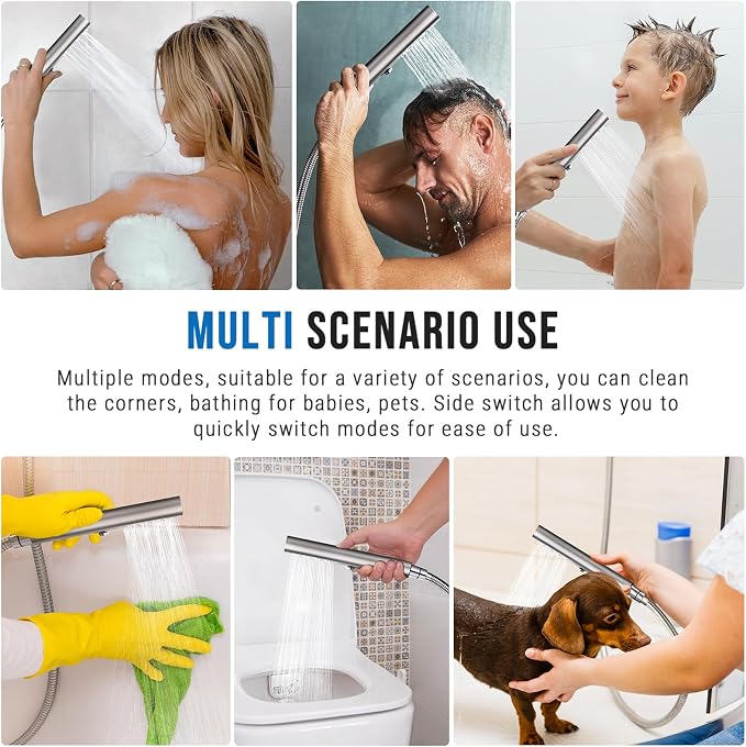 G-Promise All Metal Round 3 Function Handheld Shower Head(Brushed Nickel) | All Metal Construction, 3 Function Modes with Massage, Modern Look, Push Switch, Easy Installation