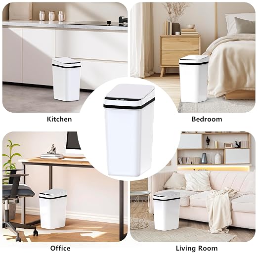 Bathroom Small Trash Can with Lid, Automatic Garbage Can, 2.6 Gallon | 3 Pack Touchless Slim Waterproof Motion Sensor Smart Trash Bin for Bedroom, Office, Living Room-White