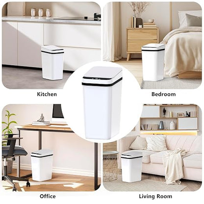 Bathroom Small Trash Can with Lid, Automatic Garbage Can, 2.6 Gallon | 3 Pack Touchless Slim Waterproof Motion Sensor Smart Trash Bin for Bedroom, Office, Living Room-White