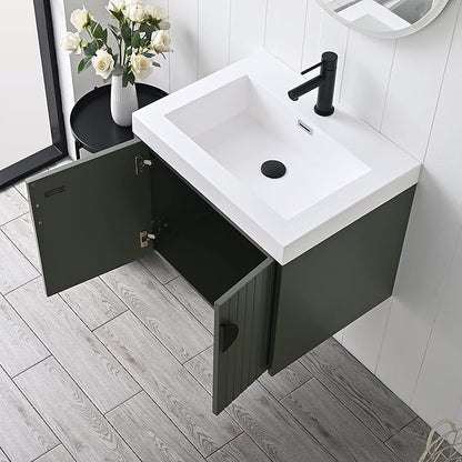 Blossom 24 Inch Bathroom Vanity with Sink, All Wood Wall Mounted Floating Bathroom Vanity with Acrylic Sink, Small Bathroom Vanity Organizer for Space-Saving Storage Solution, Sage Green