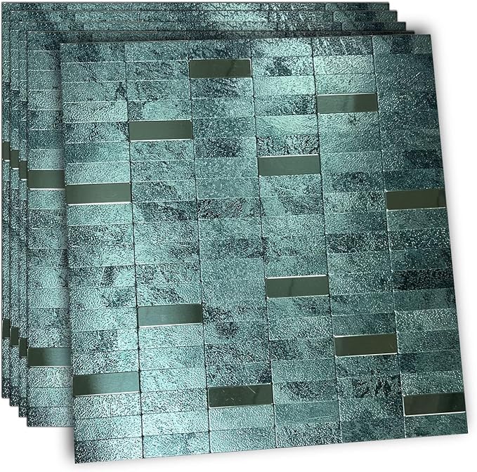 XUANINY Peel and Stick Tile Backsplash Self- Adhesive Wall Tiles Aluminum Mosaic Sticker for Kitchen (11.33"x11.92" Per Sheet, Pack of 5 pcs) (Dark Green 5)