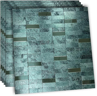 XUANINY Peel and Stick Tile Backsplash Self- Adhesive Wall Tiles Aluminum Mosaic Sticker for Kitchen (11.33"x11.92" Per Sheet, Pack of 5 pcs) (Dark Green 5)