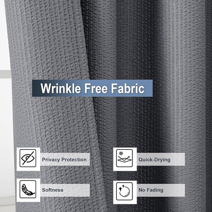 Grey Shower Curtain for Bathroom 72 Inches Eatra Long, Elegant 3D Embossed Textured Cloth Waffle Shower Curtain, Modern Luxury Hotel Style, Water Repellent, Machine Washable, 60X72, Grey