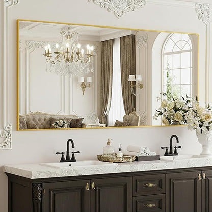 FICTOR Bathroom Vanity Mirror for Over Sink, 30" x 60", Gold | Anti-Rust Frame, Shatterproof Tempered Glass, Vertical/Horizontal Wall Mounted Mirror for Bedroom, Entryway, Living Room