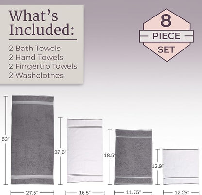 Lavish Home Rio 8 Piece 100% Cotton Towel Set - White & Silver