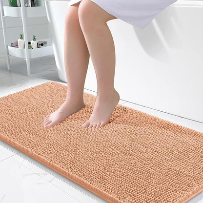 OLANLY Bathroom Runner Rugs 45x27, Extra Soft Absorbent Chenille Bath Rugs | Peach, Quick-Drying Rubber Backing, Machine Washable Long Bath Mat for Bathroom Floor, Tub and Shower, Home Decor Accessories