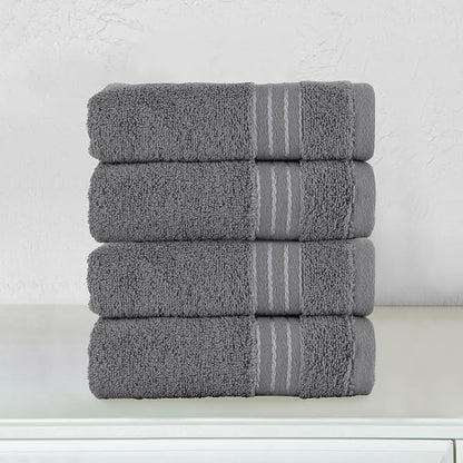 Elegant Comfort Premium Turkish Cotton 4 Pack Hand Towel Set - 16 x 28 inch, Luxurious Hotel Spa Quality 100% Turkish Cotton 4PC Hand Towel Set - Highly Absorbent - Soft Bathroom Towels, Gray
