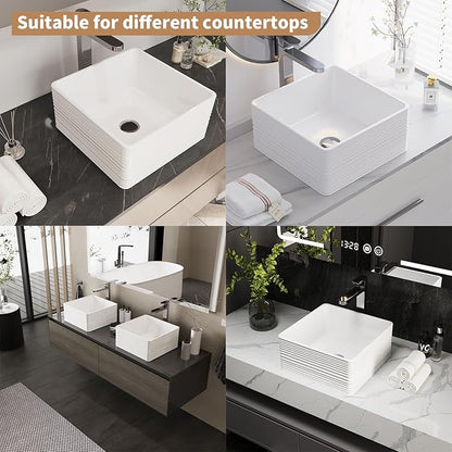 16"X16" Bathroom Vessel Sink, 6" Basin Depth Rectangular Bathroom Sink, Above Counter White Porcelain Ceramic Modern Vanity Sink Rectangle Art Basin