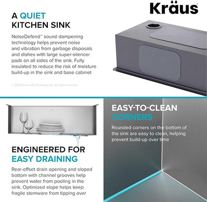 KRAUS Kore Workstation 30-inch Undermount 16 Gauge Stainless Steel Kitchen Sink, Single Bowl Kitchen Sink with Accessories, KWU110-30