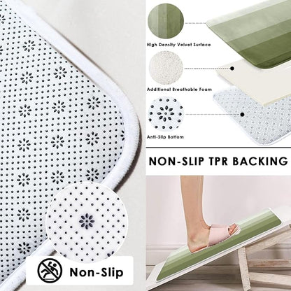 Bathroom Sets with Shower Curtain and Rugs, 4 Pcs, Ombre Striped | Minimalist Green Modern Bathroom Decor Set with Toilet Lid Cover, Non-Slip Bath Mats and Accessories 12 Hooks