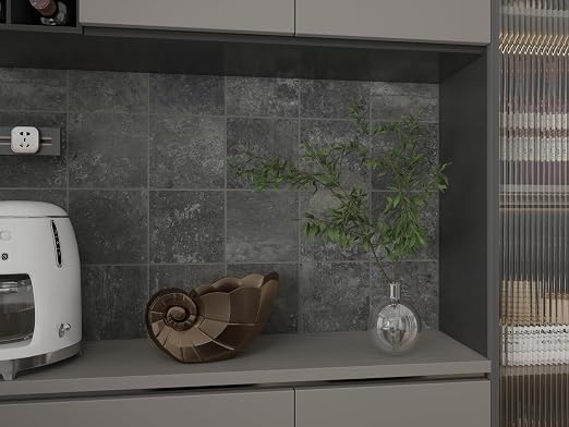 W&S 1-Sheet Faux Stone Peel and Stick Floor, Dark Grey Peel and Stick Backsplash, Stick on Brick Accent Wall,Self Adhesive Thicker Tile for Kitchen Bathroom,Bedroom,Waterproof Flooring Tiles