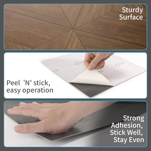 Art3d 30-Pack Peel and Stick Flooring Wood Planks, 12 x 12 in, Teak | Premium Vinyl, Self-Adhesive, Waterproof, Wood Grain, Fade-Resistant, Scratch-Proof, Ideal for Kitchen, Dining Room, Bedrooms
