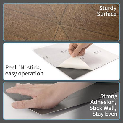 Art3d 30-Pack Peel and Stick Flooring Wood Planks, 12 x 12 in, Teak | Premium Vinyl, Self-Adhesive, Waterproof, Wood Grain, Fade-Resistant, Scratch-Proof, Ideal for Kitchen, Dining Room, Bedrooms