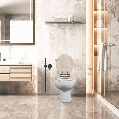 Angel Shield Marble Toilet Seat Durable Molded Wood with Quiet Close, Easy Clean, Quick-Release Hinges(Elongated, Beige Marble)