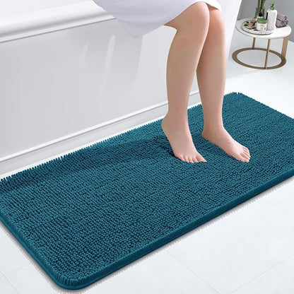 OLANLY Bathroom Runner Rugs 47x20, Extra Soft Absorbent Chenille Bath Rugs | Peacock Blue, Quick-Drying Rubber Backing, Washable Long Bath Mat for Bathroom Floor, Tub and Shower, Home Decor Accessories