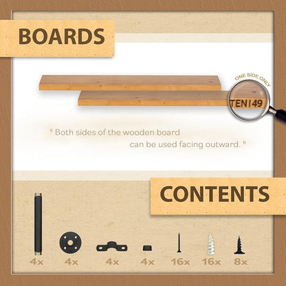 TEN49 Industrial Pipe Wood Wall Shelf - 36" Real Wooden Shelving w/Special Walnut Color - Modern Interior Decor Floating Shelves w/Iron Pipe Brackets - Rustic Farmhouse Style Bookshelf - Set of 2