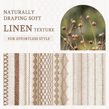 Brown Boho Linen Shower Curtain,72" W x 72" L | Linen Striped Print and Twine-Inspired Woven Center for Bathroom