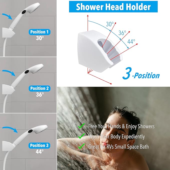 RV Shower Head with Hose and On Off Switch (Trickle), Water Saving High Pressure Shower Head with Hose Guide Ring, Shower Holder for RV, Camper, Van, Travel Trailer, Motorhome, Boat, White