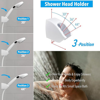 RV Shower Head with Hose and On Off Switch (Trickle), Water Saving High Pressure Shower Head with Hose Guide Ring, Shower Holder for RV, Camper, Van, Travel Trailer, Motorhome, Boat, White