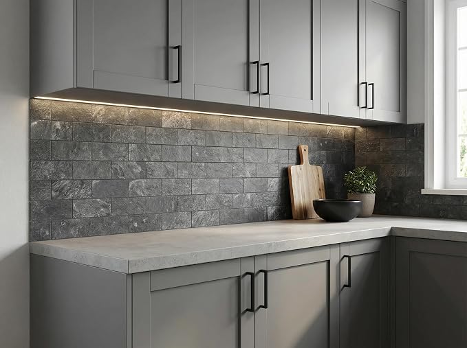 Yipscazo 2025 New Upgrade Peel and Stick backsplash 3 x 6 Inches 3D PVC Composite Wall Tile Stick on Backsplash Tile for Kitchen Bathroom, Laundry Room, Fireplace(Stone Black, 100 Pieces)