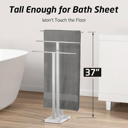 KES Standing Towel Rack 3-Tier with Marble Base, Free Standing Towel Racks for Bathroom Floor, Fits Large Bath Towel & Hand Towel, 18/8 Stainless Steel Polished Finish, BTH217S3