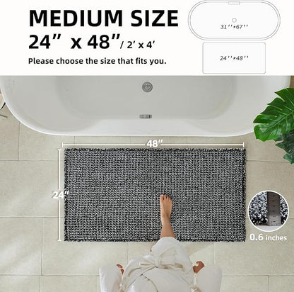 TYUU Waffle Bath Mat, Boho Bathroom Rugs Non Slip, 48x24 Black & White | Super Absorbent Quick Dry Bath Rug, Non-Slip Backing, Soft Waffle Washable Farmhouse Bathroom Mats, Tub, Shower & Home Decor