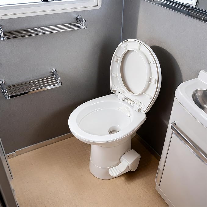 AW RV Camper Toilet with Bidet Spray, 20" High Gravity Flush Porcelain | Enamel & HDPE Elongated Toilet for Motorhome Caravan Travel Trailer