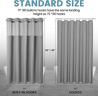 EUTXL Heavyweight Extra Long No Hook Shower Curtain with Snap in Liner,256GSM Waffle Weave Shower Curtains for Bathroom,71W x 98H,Grey