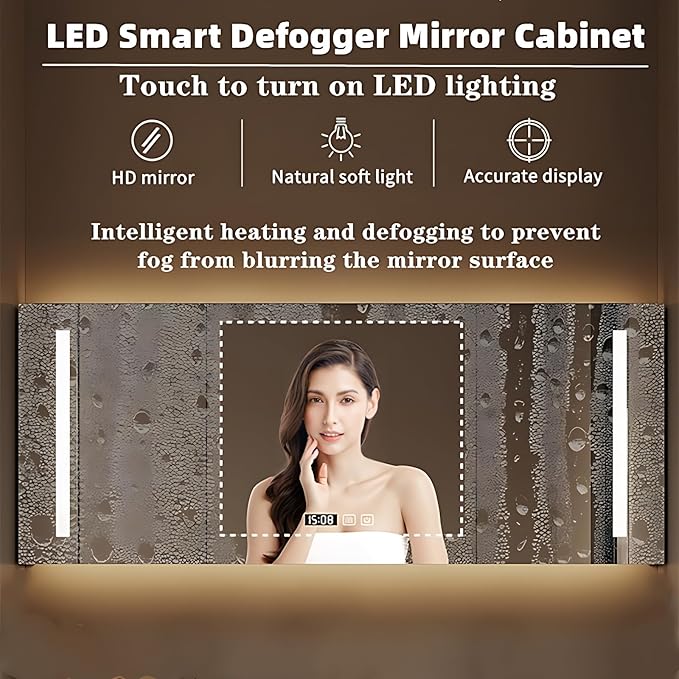 Bathroom Vanity with Sink - Single/Double Sink Bathroom Vanity Cabinet & LED Smart Defogger Mirror Cabinet Set, Modern Floating Vanity, Wall-Mounted Installation (64",Double Sink)