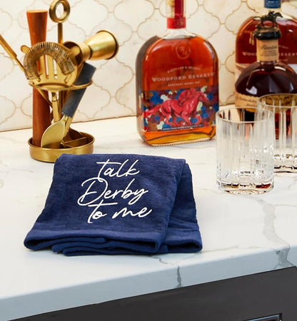 SKL Home Talk Derby 100% Cotton Embroidered 2pc Hand Towel Set, Decorative for Bath/Kitchen/Bar & Gift, Navy