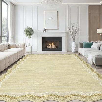Garvee Scalloped Rug 10x13 Washable Area Rug for Living Room Beige | Rugs for Living Room, Non-Slip Soft Carpet for Bedroom, Scalloped Low-Pile Solid Rug Accent Rug for Dining Room Home Office